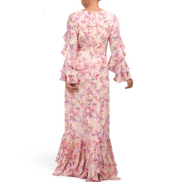 Mikael Aghal flutter sleeve pink floral gown - Picture 2 of 15